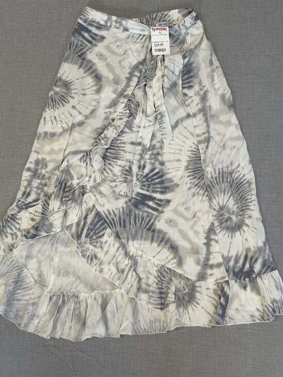 Blue Island Beach Other - Blue Island Beach Gray and White Tie Dye Ruffle High-Low Wrap Skirt